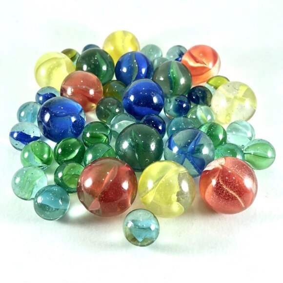 lot of 44 marbles glass cat eye including 15 shooters colorful retro game toy - Picture 3 of 3